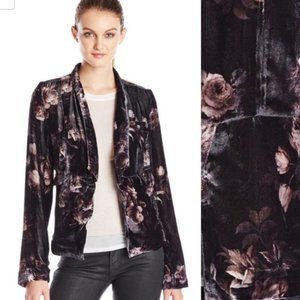 CHASER Floral Velour Blazer Open Front Jacket, S